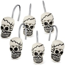 Jetec 12 Pcs Skull Shower Curtain Hooks Halloween Rings Decorative