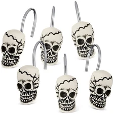Jetec 12 Pcs Skull Shower Curtain Hooks Halloween Rings Decorative