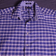 Chaps Shirt Mens Size 18 34/35 Blue Plaid Classic Fit Oxford Button Down Casual