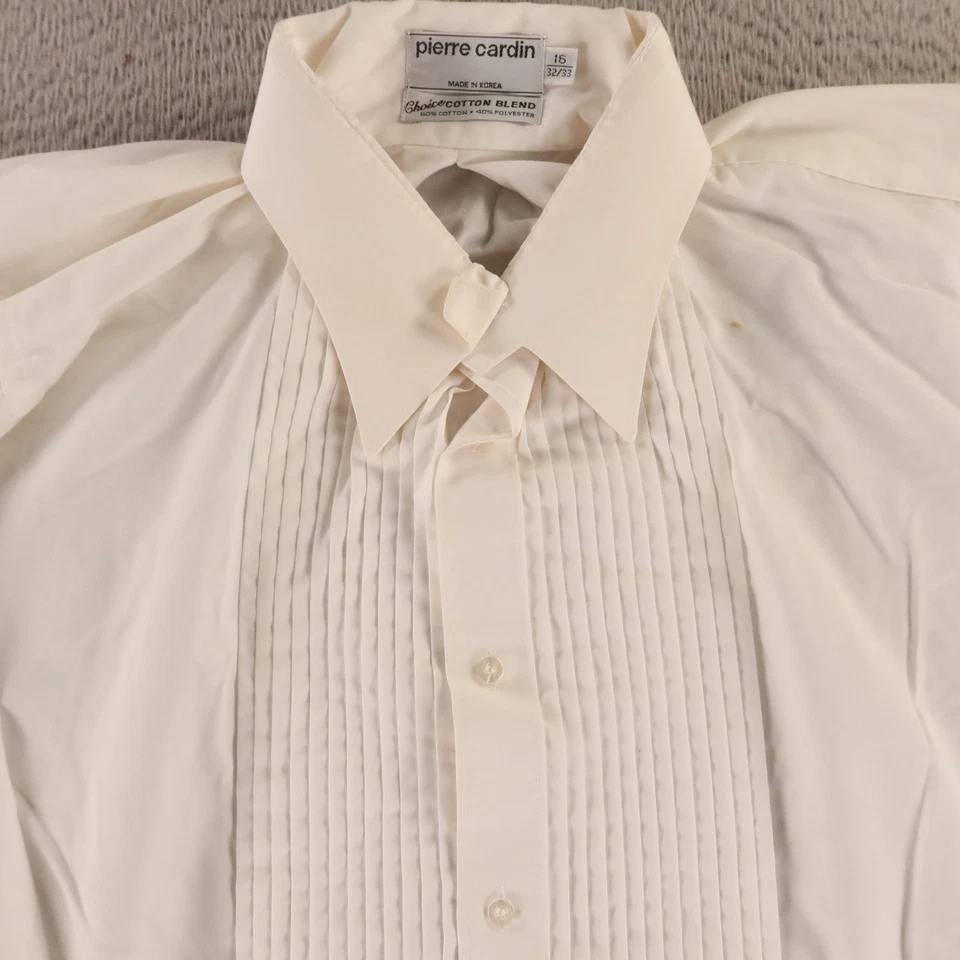 VTG Pierre Cardin Shirt Mens L 16 32/33 White Tuxedo Pleated French Cuff 90s - Image 2 of 4