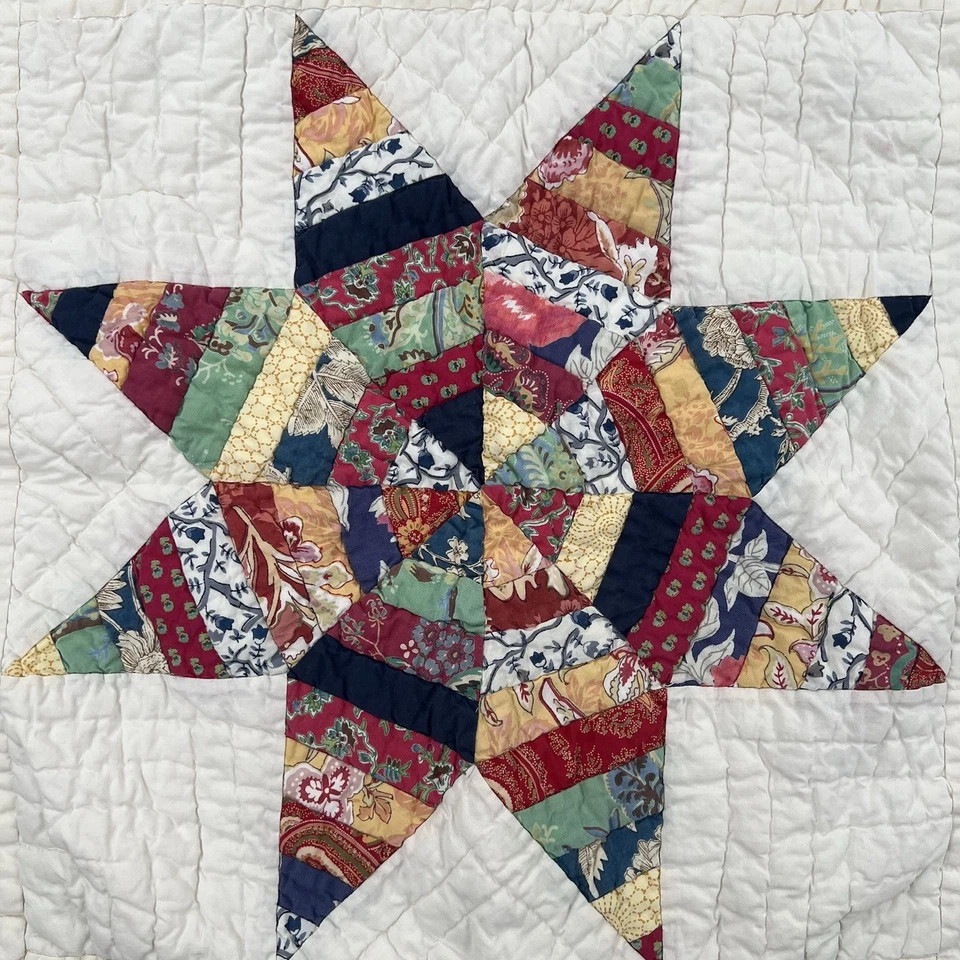 Pottery Barn Pillow Shams Standard Set of 2 Quilted Patchwork Star Floral Soft - Image 4 of 4