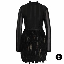 Boohoo Black Feather Skirt Bodycon Party Dress Size 8 Mini Cocktail Black Swan