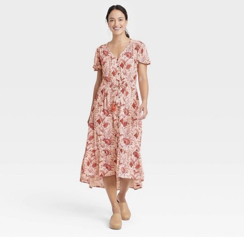 Knox Rose Women’s Pink Floral Midi Dress- Size Large