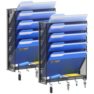 Hanging Wall File Organizer with Hooks 6 Tier Vertical Mount Holder Paper