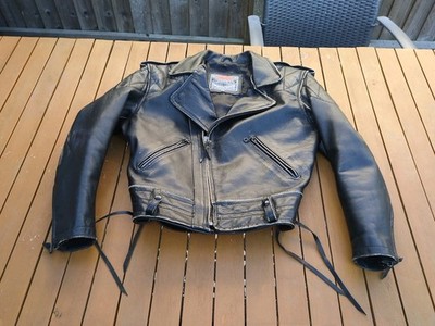 Vintage Rifle & Co Biker Jacke Leder schwarz Gr. Medium Used Look 80er 90er