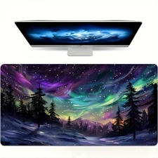 1pc Extra Large Gaming Desk Mat & Mouse Pad - Northern Aurora Borealis Night Sky