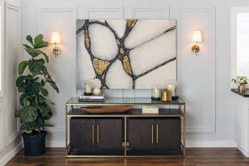 Uttermost 34352 Abstract In Gold And Black 60" x 42" Canvas Art - Hand Painted - Picture 3 of 6