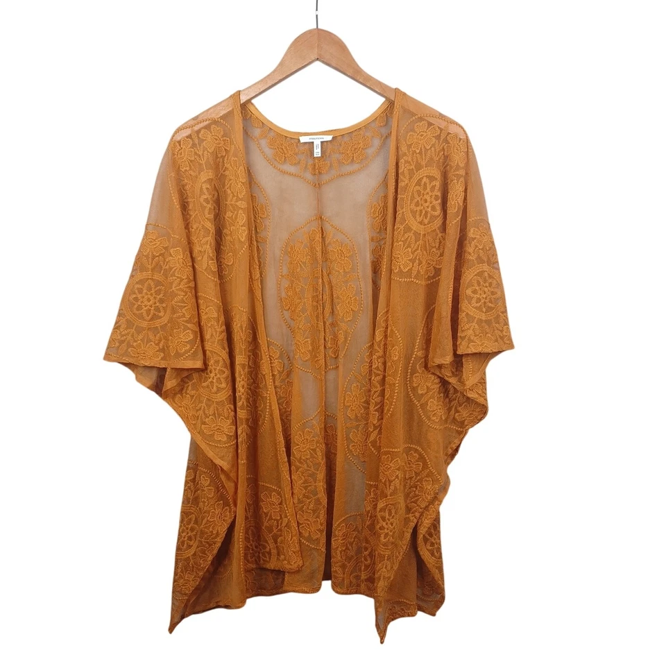 Maurices 刺绣网眼和服盖开襟开衫燃烧橙色波西米亚 — 第 3/4 张图片
