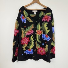 Peruvian Perfection Women  s Sz XL Hand Knit Embroidered Garden Cardigan