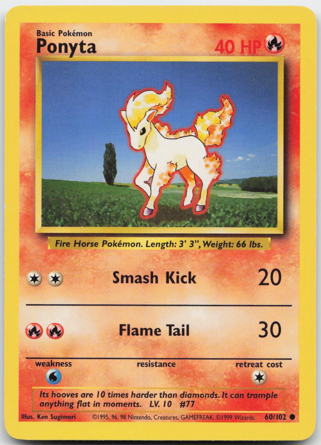 Ponyta 60/102 Common Base Set Unlimited Pokemon Lightly Played