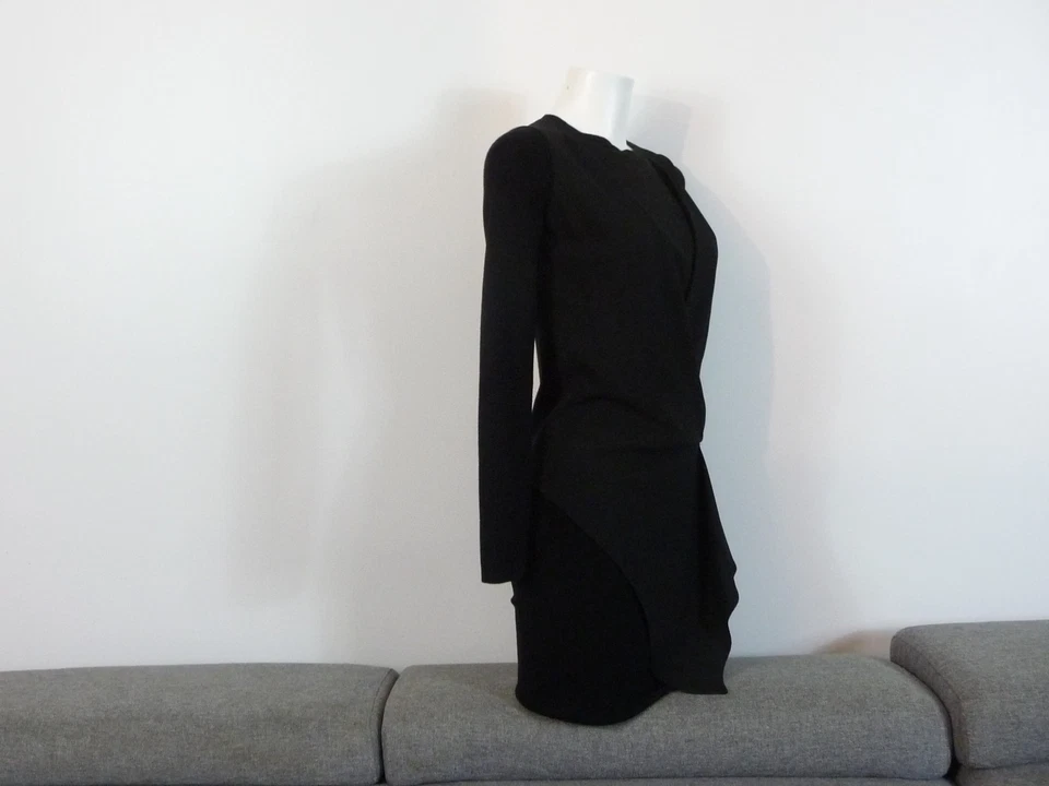 🌼 Robe Noir Droite Bi Matière avec Drapé à Manches Longues- Taille 34- IKKS - Photo 3/4