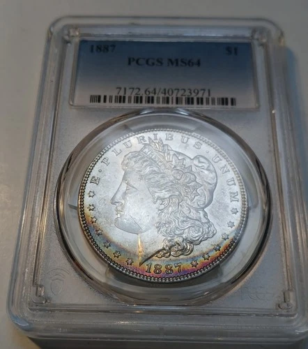 1887 PCGS MS-64 Morgan silver dollar 90% silver, very nice TONING