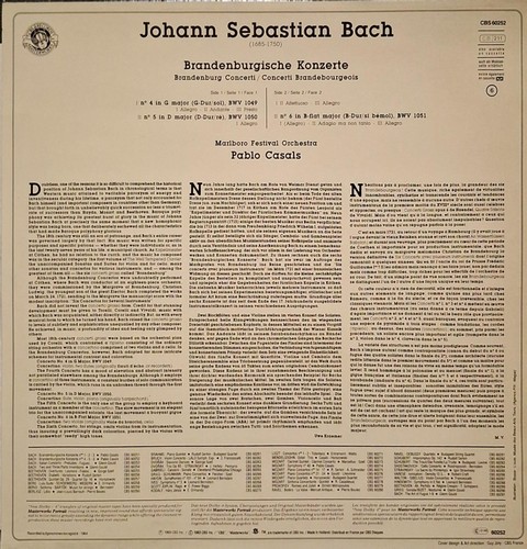 Bach - Concerti Brandeburghesi N. 4, 5 & 6 / Pablo Casals - LP - Imagen 2 de 3