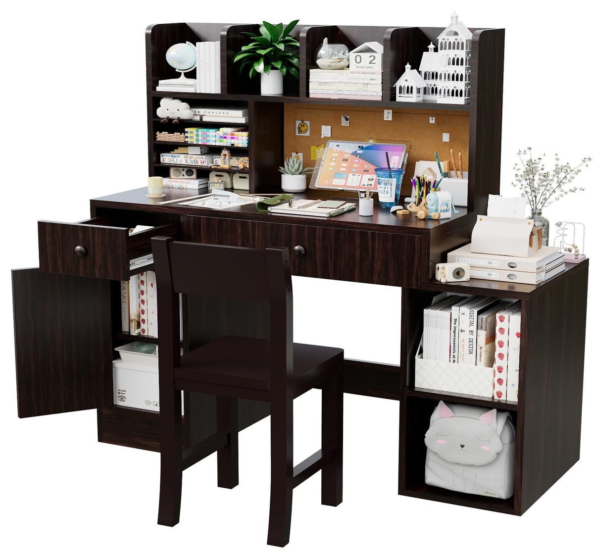 Espresso Wooden Kids Desk and Chair Set,Kids Study Desk with