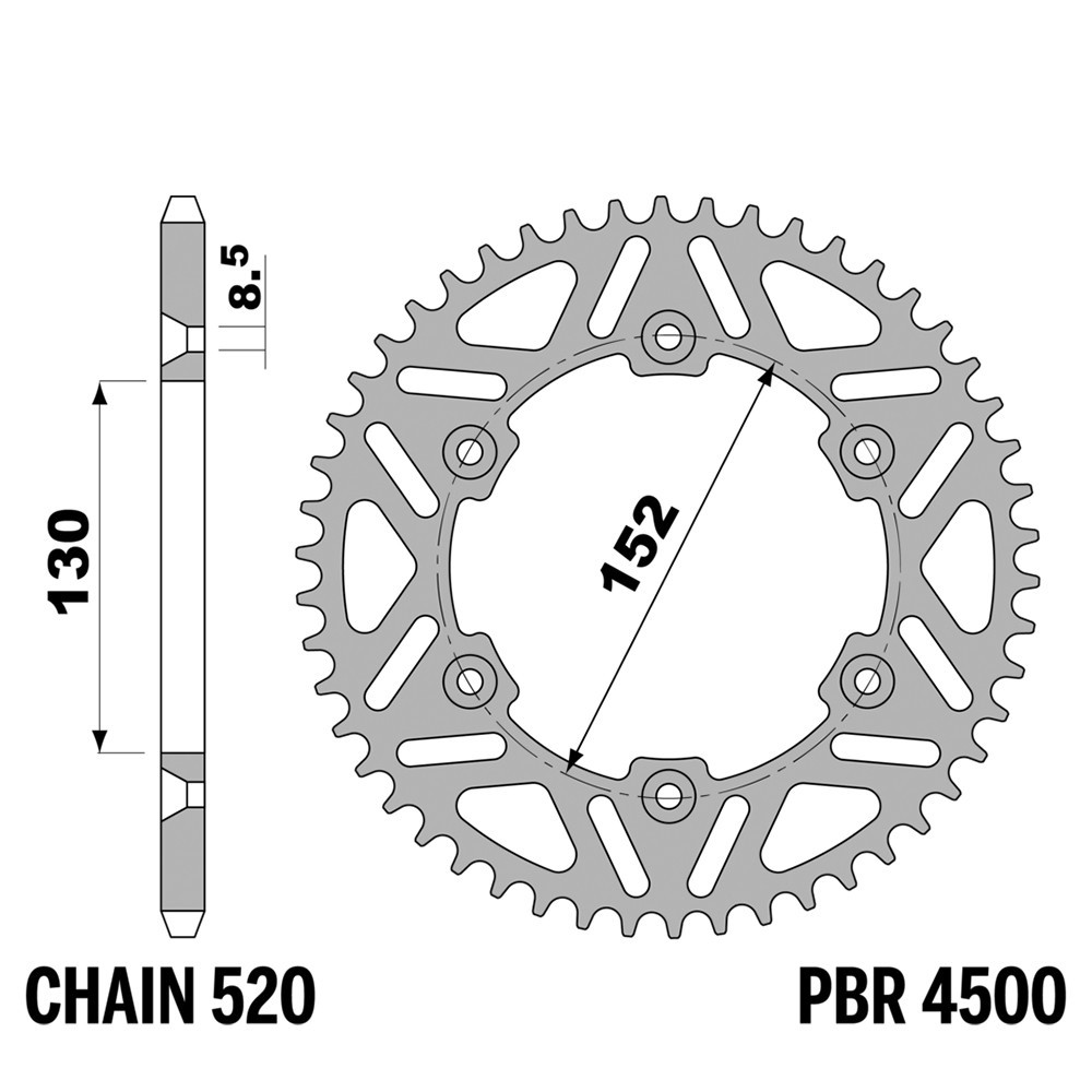 Pignon arrière PBR pas 520 48 dents Ergal pour Aprilia 4.5 RXV 450 de 2005 à 2009
