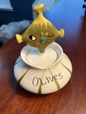 Vtg 1958 Holt Howard Pixie Ware Olives Jar w/Pick Ceramic Japan Martini Cocktail