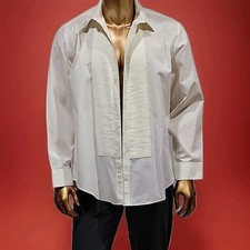 Lord West Mens Shirt L/4-5 Ivory vintage Buttons Down Formal Tuxedo Shirt  WM1