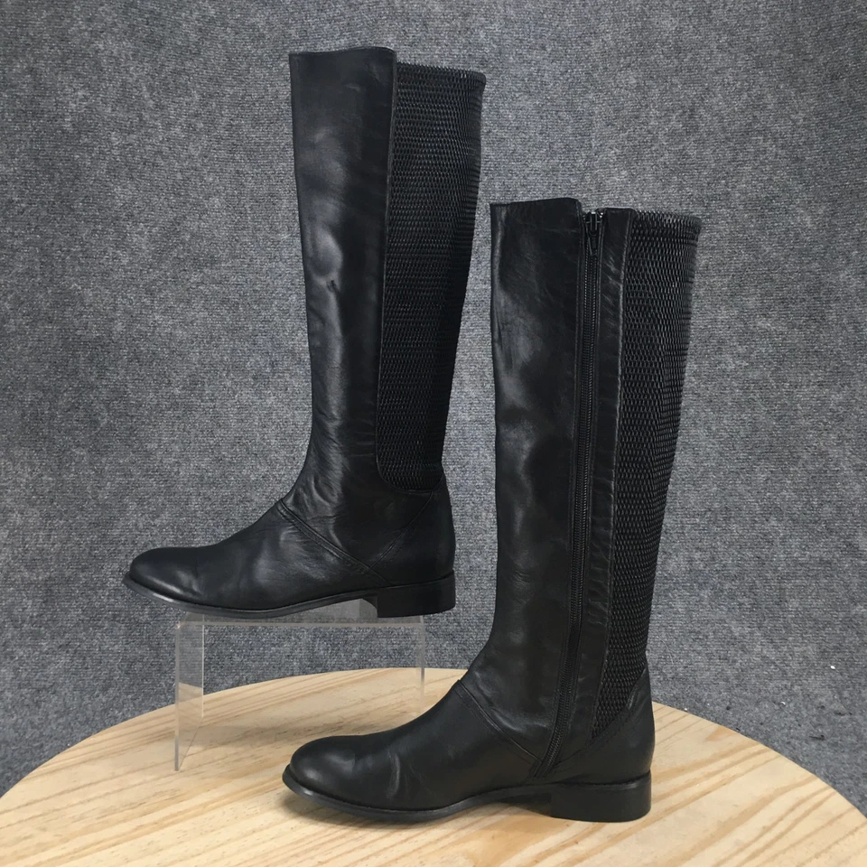 Botas Vaneli para mujer 7M de cuero negro elástico trasero altas cremallera lateral hasta la rodilla Foto 2 de 4