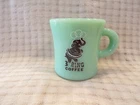 Rare Old Fire-King Jadite 3 RING COFFEE BRAND Elephant  Advertising Coffee Mug