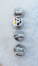 Set Of 4 Silver Tone Artist Theme 3D Design Button Covers