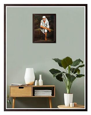 Art n Store: Shree Sai Baba seduto su una roccia, immagine religiosa e decorativa stampata in HD con cornice marrone (30 x 23,5 x 1,5 cm, legno marrone