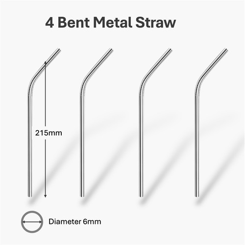 Stainless Steel Metal Straws Reusable (Bent & Straight) + 2 Brushes | 10pcs Eco - Picture 3 of 5