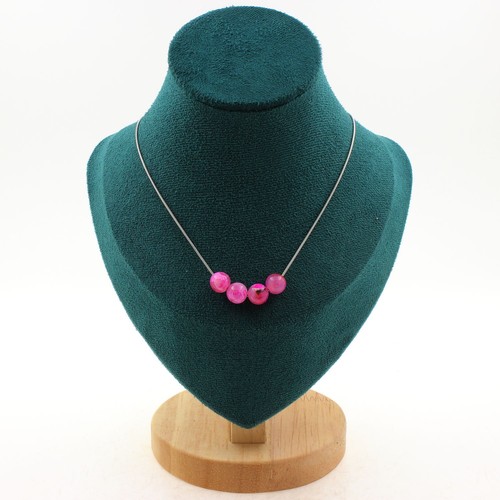 Pietre E Minerali. Collana 4 Perle Agata Craquelé Fucsia 8 Mm. Catena In Ac