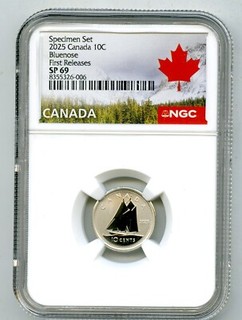 2025 10C CANADA 10 CENT NGC SP69 BLUENOSE DIME FIRST RELEASES