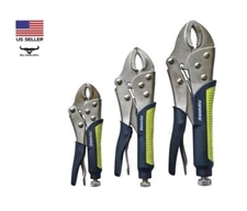 3 Piece Curved Jaw Adjustable Locking Pliers Set 5", 7", 10" Cushion Grp Handle