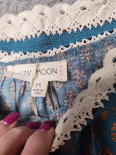 Luna Moon Medium Anthropologie Boho-Bluse gehäkelt Spitze Bauernhaus neu mit Etikett - Bild 3 von 8