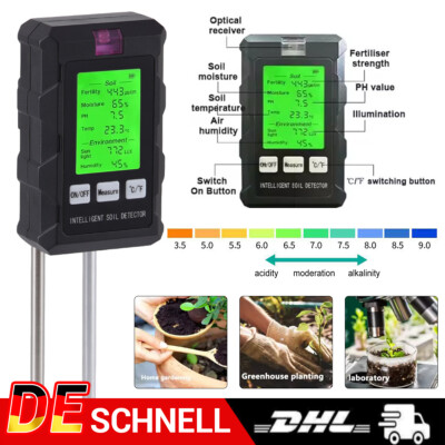 LCD Bodenmessgerät 6-in-1 PH Wert Boden Bodentester Feuchtigkeit Lichtmesser DE