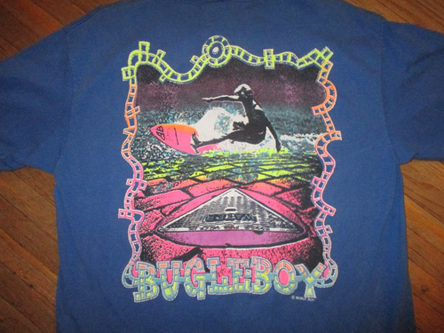 vtg 80s 90s BUGLE BOY SURFING T SHIRT Surf's Up Waves Summer Beach Grid L/XL - Picture 4 of 7