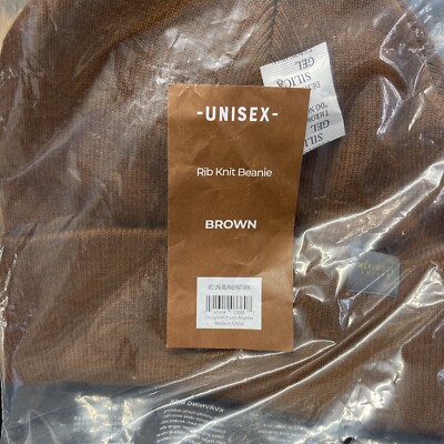 MERIWOOL Unisex Ribbed Knit Beanie Hat Brown NWT