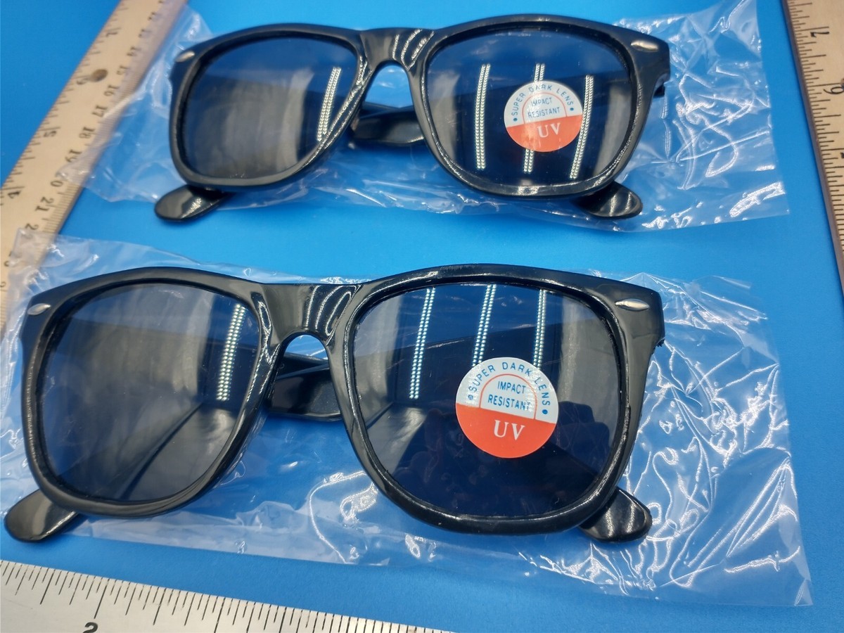 2pr NOS 1980's Vtg Super Dark Lens Black Frame Impact Resistant