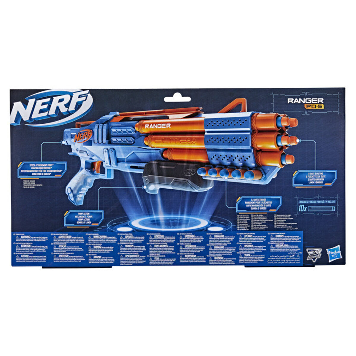 Nerf Elite 2.0 Ranger PD-5 Blaster, 5- Barrel Blasting, 10 Nerf Elite  Darts, Easy to Use, Dart Storage, Pump Action 