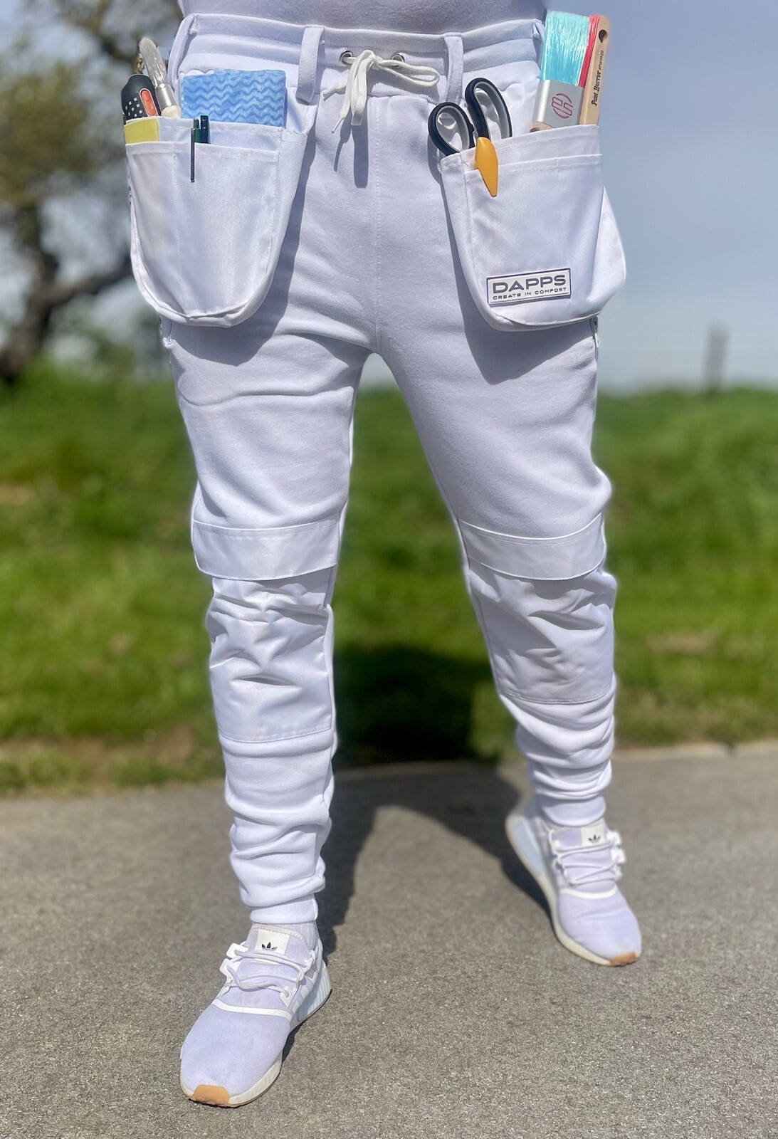 Pantaloni joggers da lavoro pittori tasche attrezzi ginocchiere tasche zip M