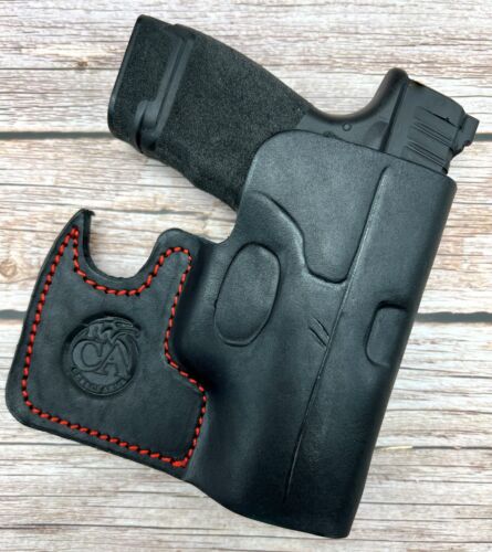 RH LH Leather Sports Edition Front Pocket Holster for SPRINGFIELD HELLCAT 3" - Foto 1 di 4