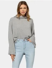 Peace Love World Jersey Knit "Tabby" Hoodie w/ Back Pleat Detail Gray New