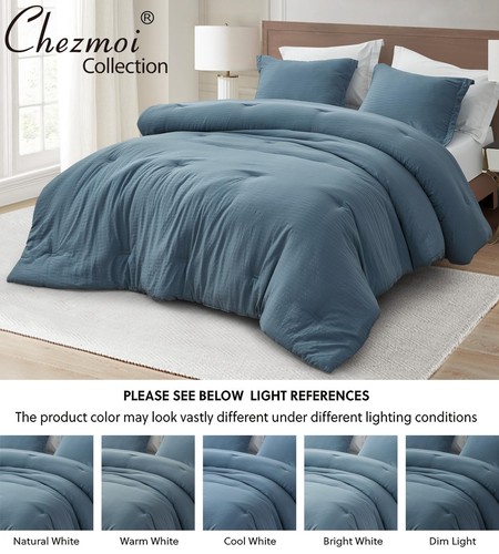 Chezmoi Collection Calvin 3-Piece Jacquard Comforter Set King Size, Blue Text... - Picture 5 of 9