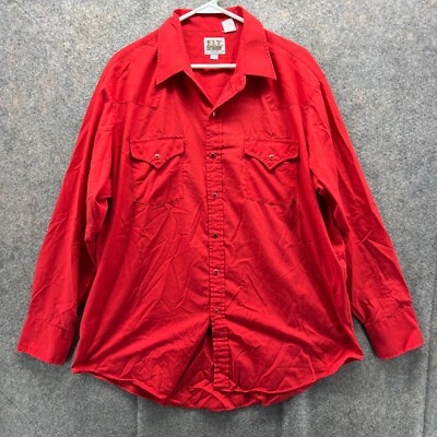 ELY Cattleman Shirt Mens XL Red Western Pearl Snap Long Sleeve Rodeo Cowboy Vtg