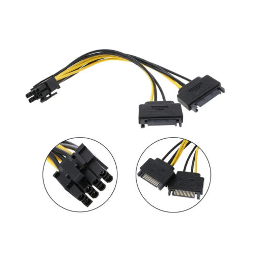Dual 20cm 15 Pin SATA Power to 6 Pin PCIe PCI-e PCI Express Cable For Video Card - Afbeelding 1 van 10