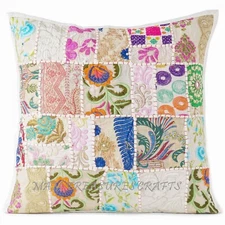 White Decorative Patchwork Boho Throw Pillow Colorful Bohemian Cushion Cover