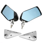 2Pcs Universal F1 Style 100% Carbon Fiber Blue Mirror Metal Bracket Side Mirror