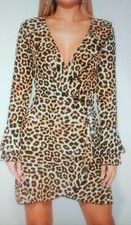 BNWT - Leopard Print & Frill Sleeve Detail  Wrap  Mini Dress  - Sizes 6 - 8 - 10