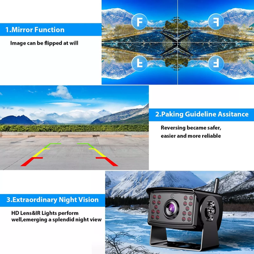 Telecamera retromarcia digitale wireless 10,1" monitor DVR looping record per camion bus - Foto 8 di 15