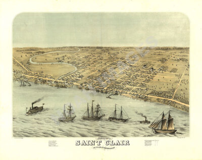 Panoramic Map of Saint Clair Michigan 16x20