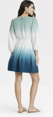 blue ombre long sleeve dress SHEIN Priv Women's Ombre Long Sleeve Dress