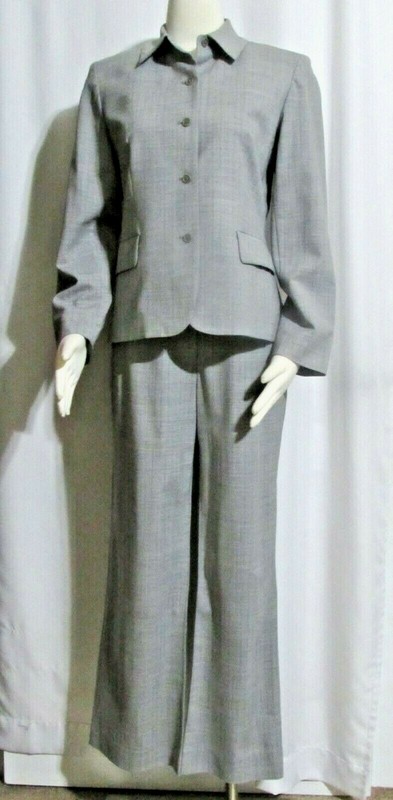 Womens Ladies HAROLD'S Soft Gray & Blue PInstriped Lined Jacket & Pants Suit 4