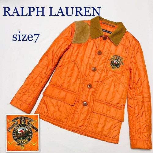 Ralph Lauren Authentic Women Batting Quilted Jacket Patch Emblem size 7 S Orange - Picture 2 of 8