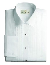 Mens Tuxedo Shirt Poly/Cotton Laydown Collar 1/4 Inch Pleat 16 X 32-33White